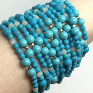 TURQUOISE COLORED SEMI PRECIOUS STONE & ACRYLIC BEAD MULTI STRAND BRACELET BOHO